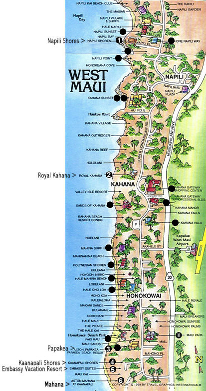 North Kaanapali, Kahana and Napili Map